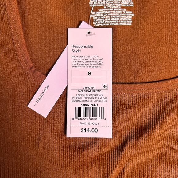 Wild Fable Seamless Cropped T Shirt Womens S Brown Stretchy Ribbed Fitted Fall - Picture 6 of 6